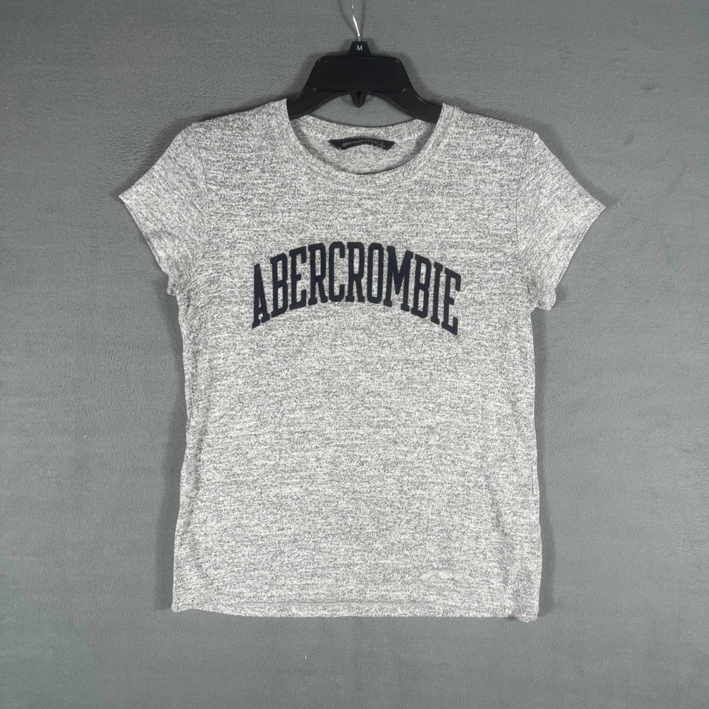 Abercrombie Women T-Shirt S Gray Marl Slim Short Sleeve Logo Graphic Tee